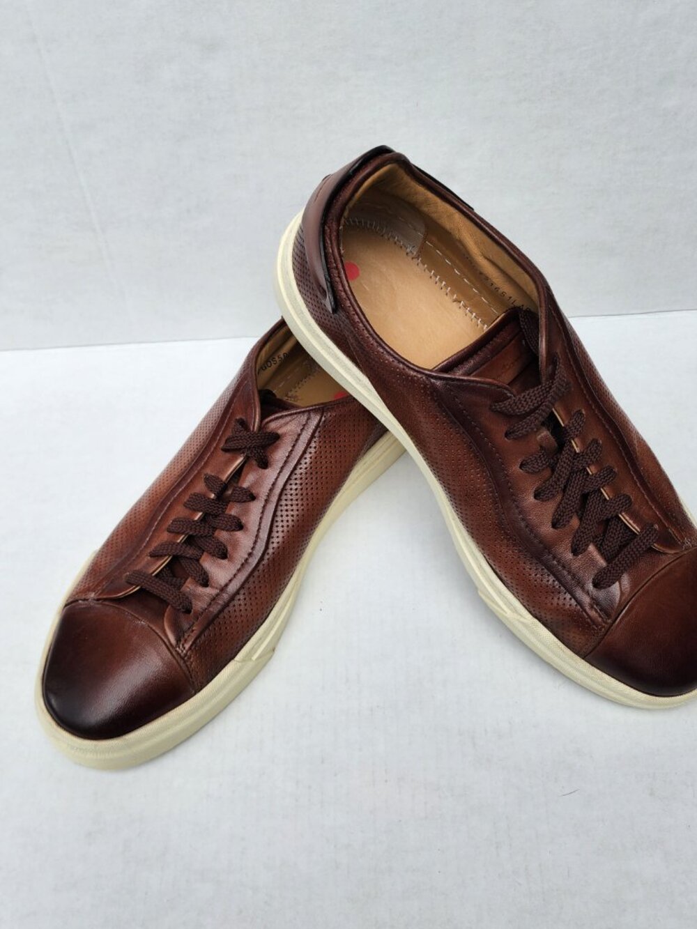 Santoni Brown Perforated Leather Luxury Low Top Sneakers Dress Shoes Sz 11 / 10